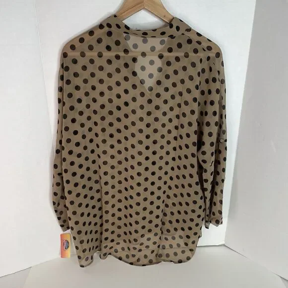 New 2OH Threads Blouse Top, Large, Khaki Polkadot, 2W39003, Button Up - Picture 3 of 9